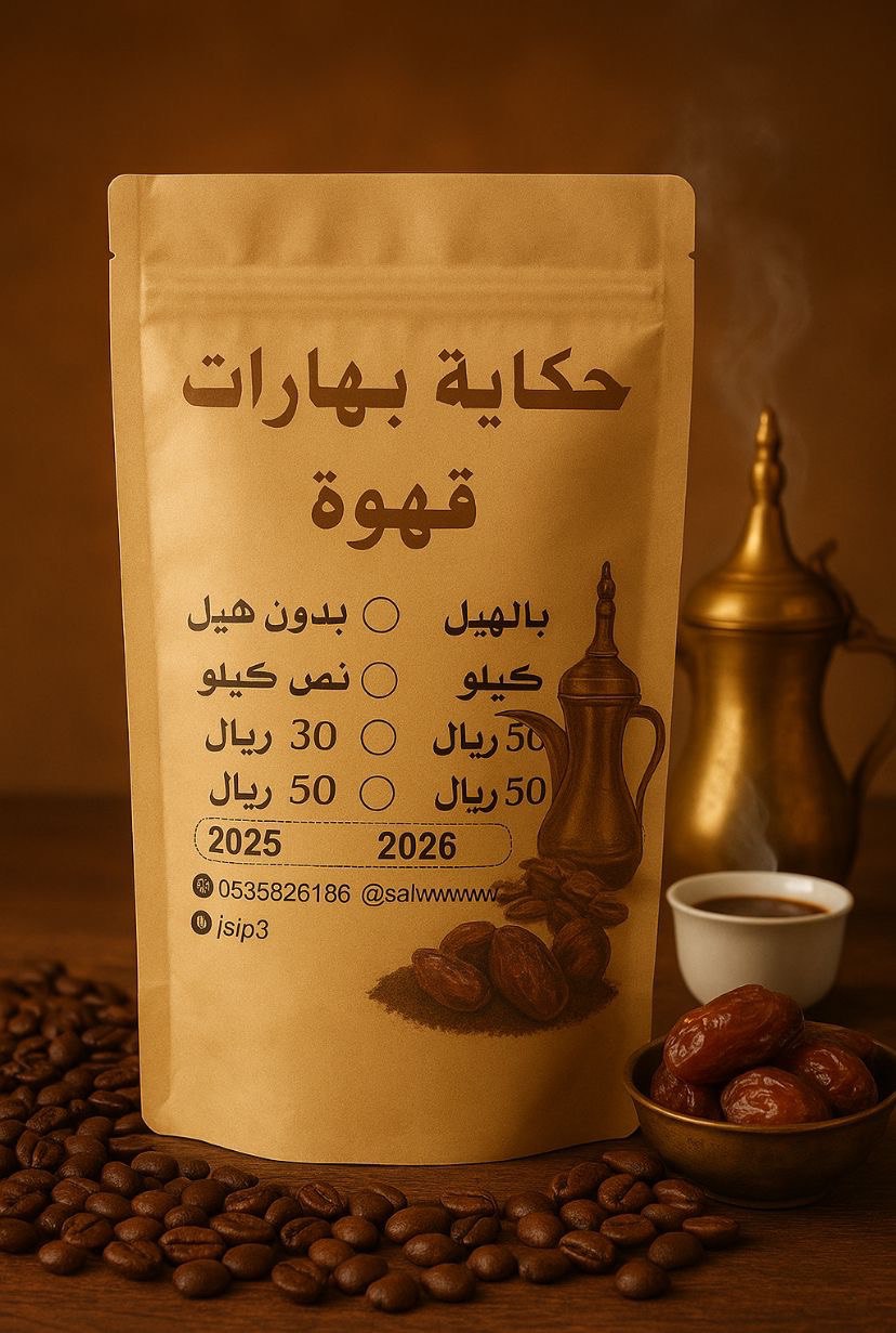 قهوة  عربية سعودية بدون هيل حجم نص كيلو ٥٠٠ جرام 